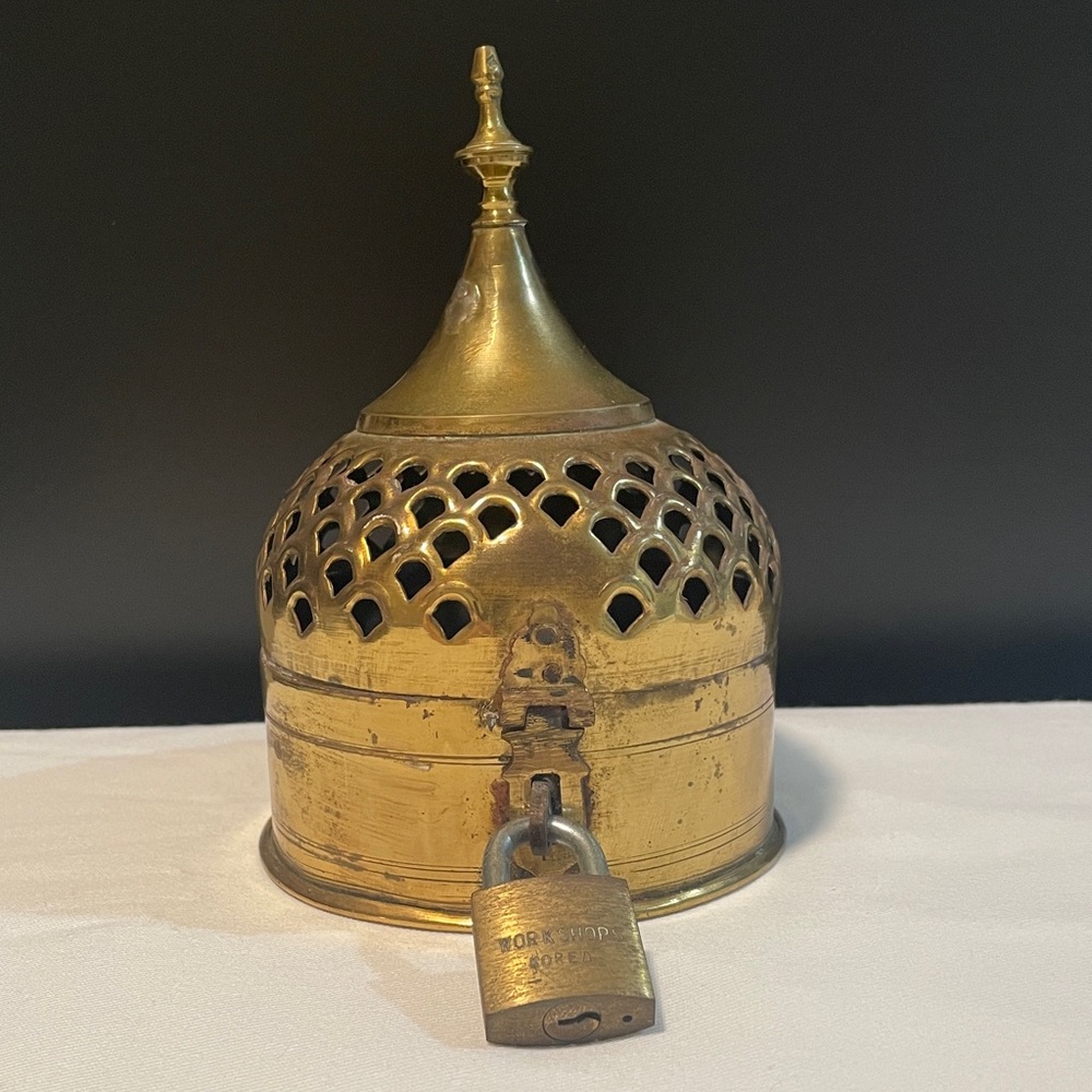 Brass cricket box incense holder cage with lock